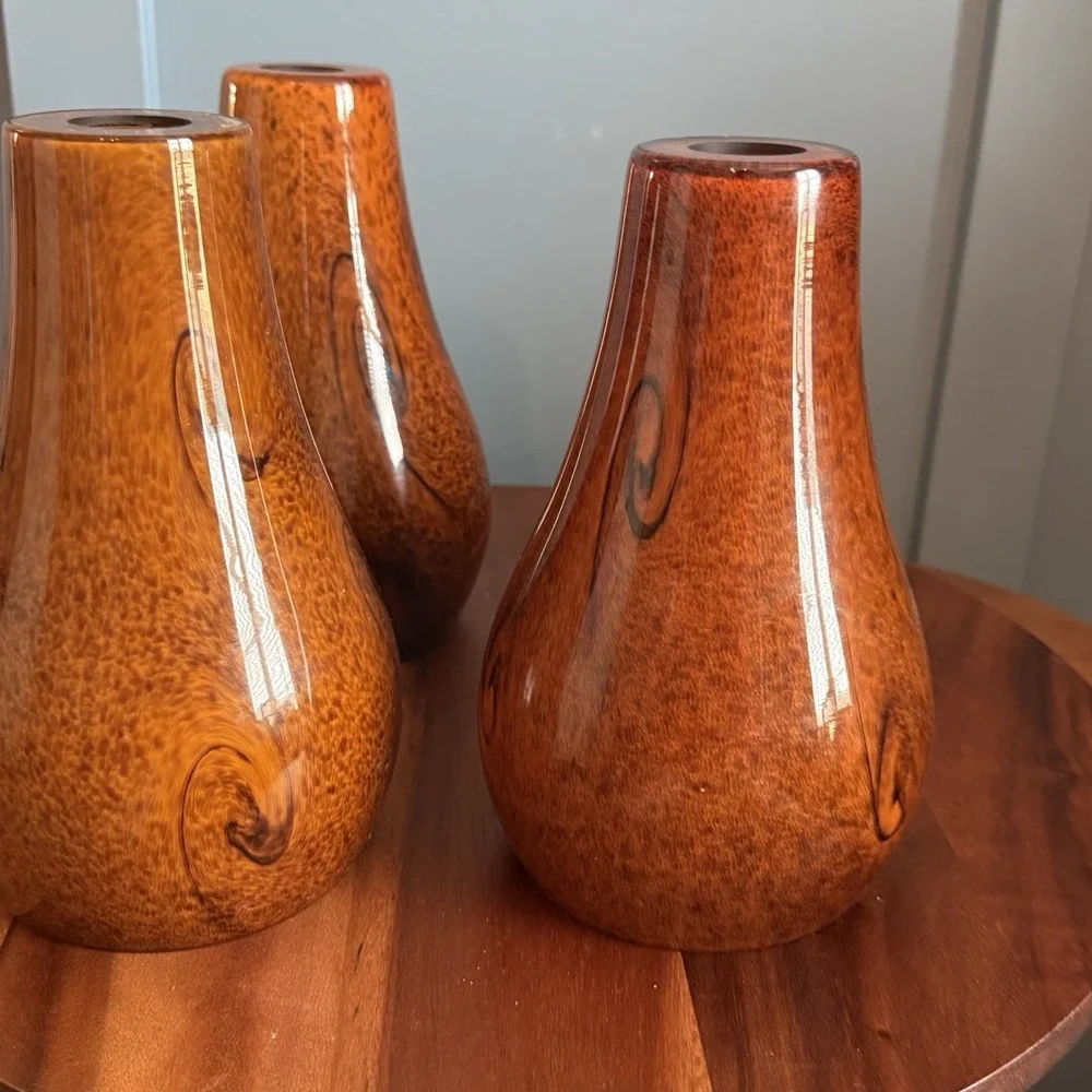 Set of 3 Amber Swirl Glass Pendant Lamp Shades Mission Style Cognac Tortoise